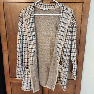 NWT Ann Taylor LOFT SZ Small Beige Brown Plaid Cardigan Sweater Blazer Jacket